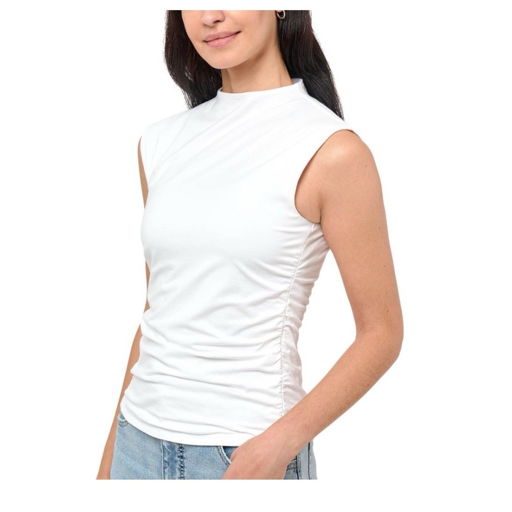 Rebecca Minkoff White Ruched Sleeveless Tank Top